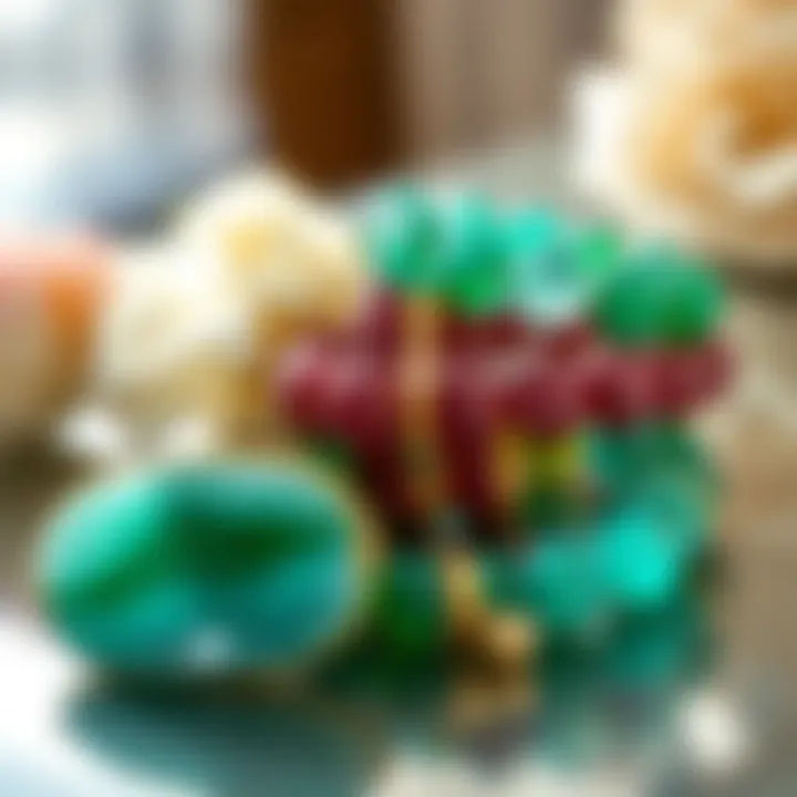 Artistic Arrangement in Fashion Setting Artistic arrangement of crystal agate bracelets in a fashion setting