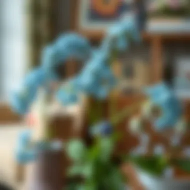 Artistic Integration of Forget-Me-Not Flowers in Home Decor An artistic display of artificial forget-me-not flowers integrated into home decor