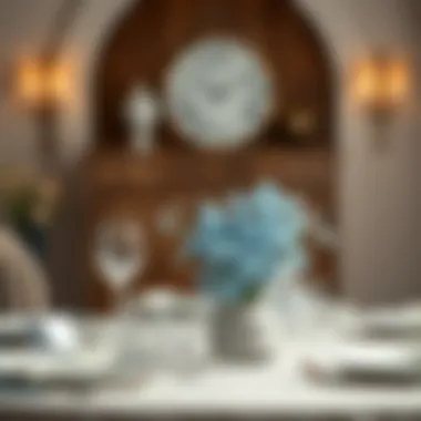 Stylish Table Setting with Forget-Me-Not Centerpieces A beautifully styled table setting featuring artificial forget-me-not flowers as centerpieces