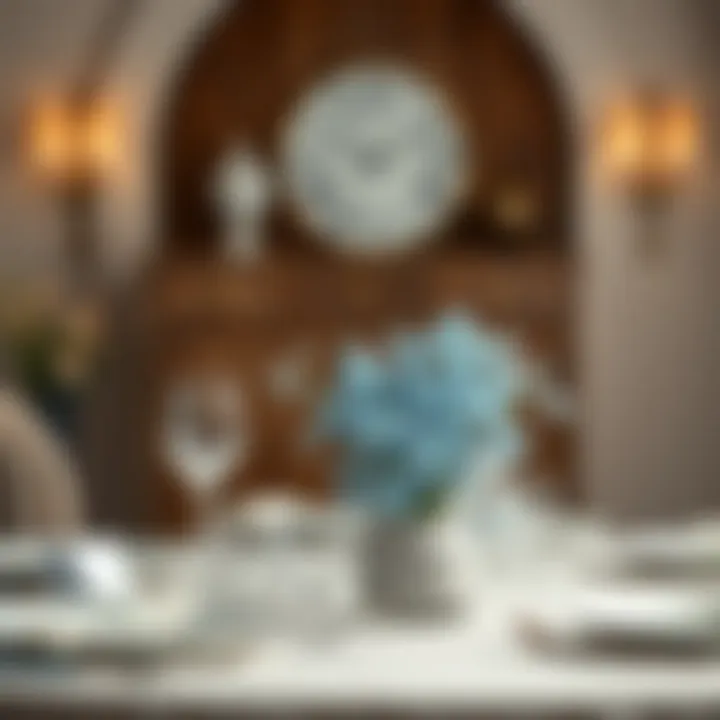 Stylish Table Setting with Forget-Me-Not Centerpieces A beautifully styled table setting featuring artificial forget-me-not flowers as centerpieces