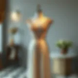 A vintage-inspired dress displayed elegantly on a mannequin, showcasing intricate lace and embroidery.