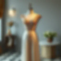 A vintage-inspired dress displayed elegantly on a mannequin, showcasing intricate lace and embroidery.