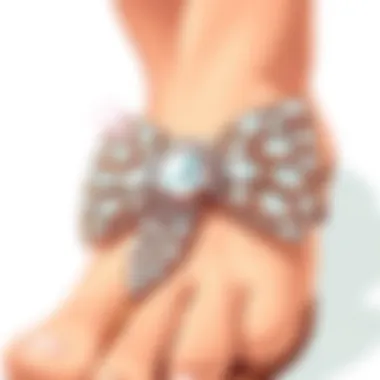 Close-up of intricate rhinestone detailing on sandals