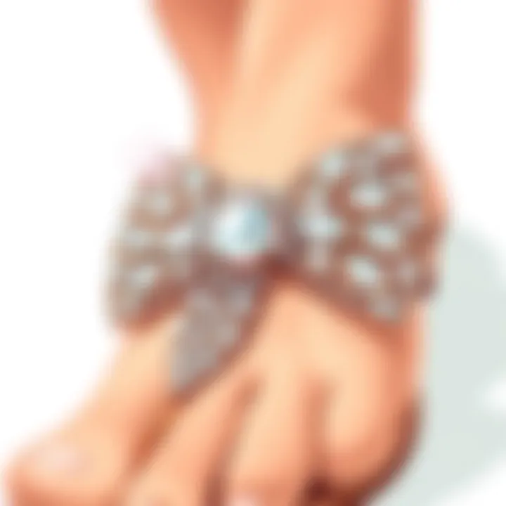 Close-up of intricate rhinestone detailing on sandals