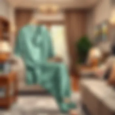 Fashionable Lounge Area with Silk Pajamas Fashionable lounge area with sage green silk pajamas draped artistically