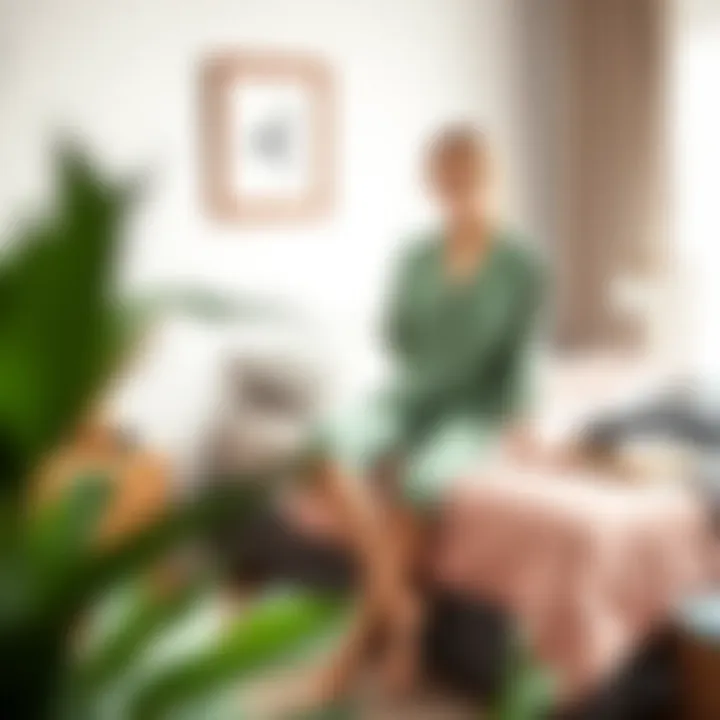 Chic Bedroom Setting with Sage Green Silk Pajamas Sage green silk pajamas styled in a chic bedroom setting