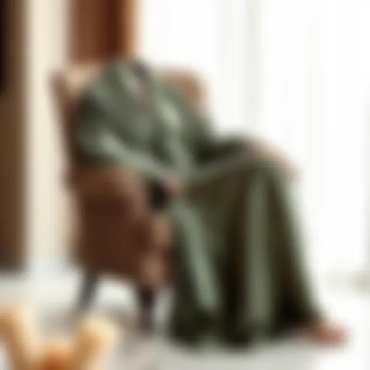 Luxurious Silk Elegance Luxurious silk bathrobe draped elegantly on a chair