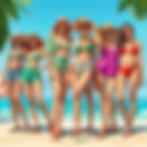 Diverse Beach Attire Styles Vibrant array of beach attire showcasing diverse styles