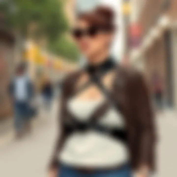 Urban Fashion Statement with Plus Size Leather Harness A stylish individual wearing a plus size leather harness in an urban setting