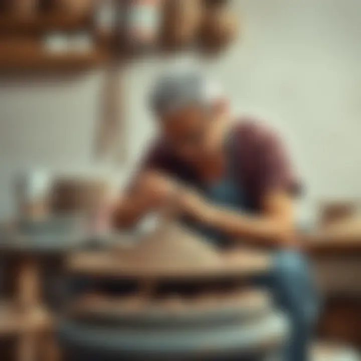 Artisan Crafting Clay Beads An artisan skillfully shaping clay into beads on a pottery wheel