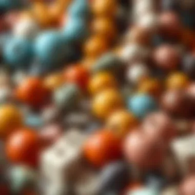 Vibrant Display of Finished Clay Beads A vibrant display of finished clay beads arranged artistically