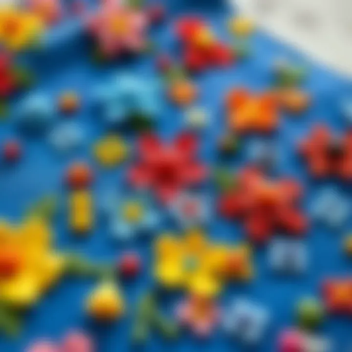 Diverse Floral Appliques A range of colorful small flower appliques on fabric