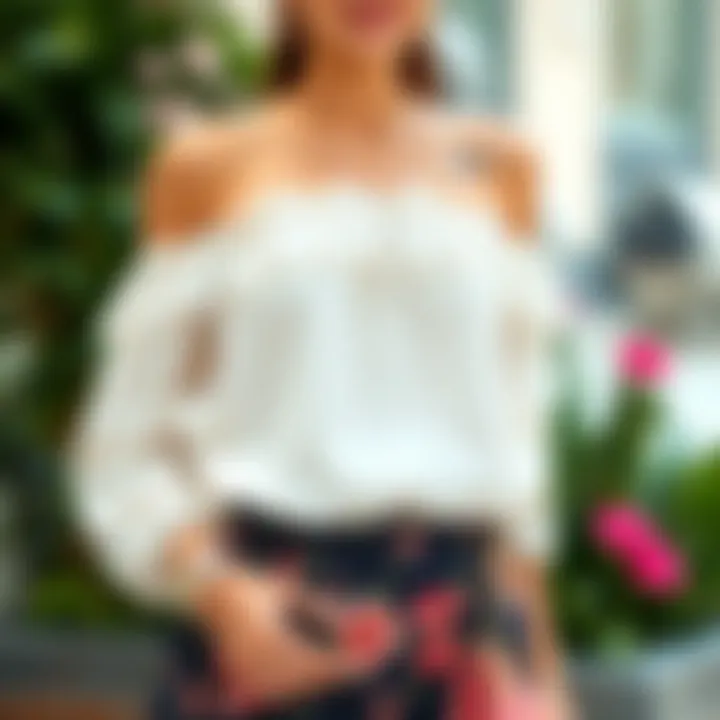 Stylish Off-Shoulder White Top Chic off-shoulder white top with floral patterns