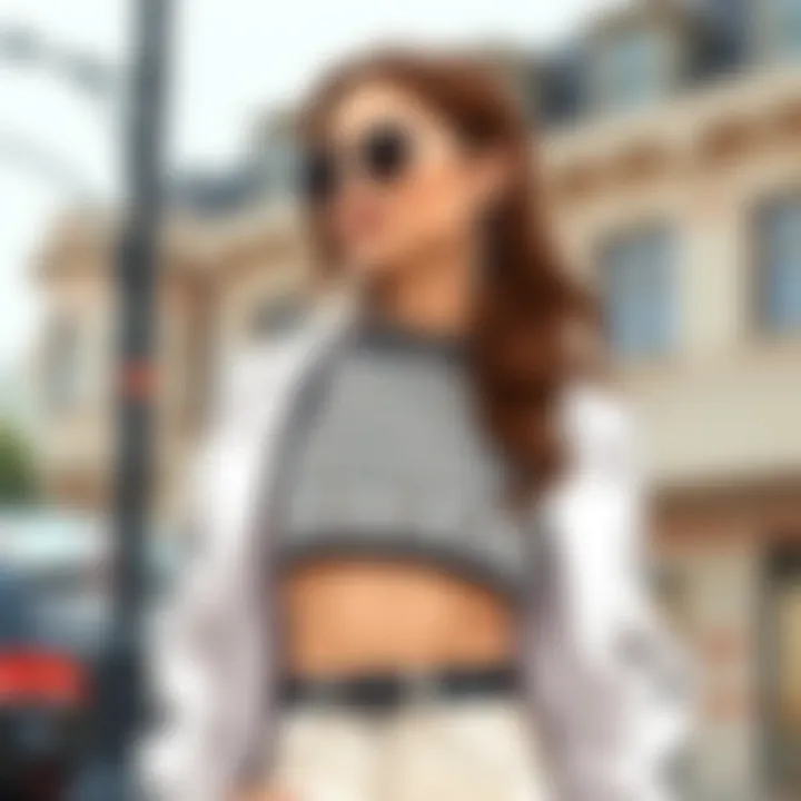 Fashion-forward Styling of Bling Crop Top Fashion-forward individual styling a bling crop top with contemporary accessories