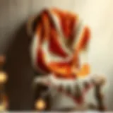 Elegant Drapery of Boho Shawl A beautifully crafted boho shawl draped elegantly over a rustic wooden chair