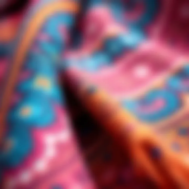 Intricate Textures of Boho Shawl Close-up of intricate patterns and textures on a vibrant boho shawl