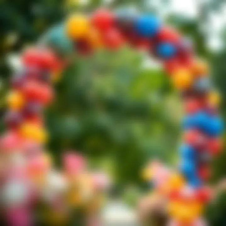 Elegant circular balloon arch featuring vibrant colors and unique patterns