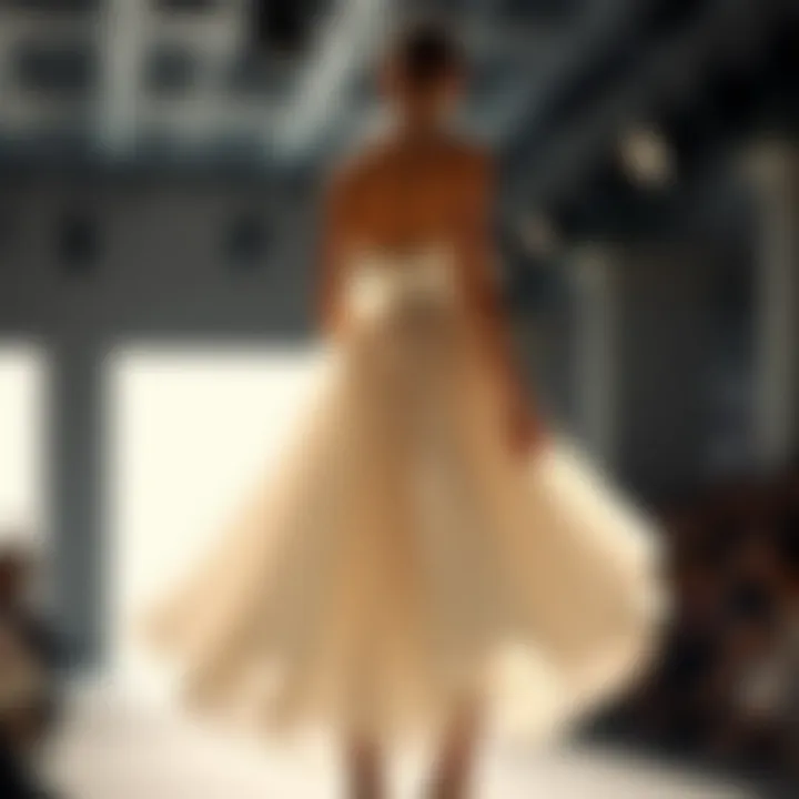 Elegant Fashion Show Silhouette with Puffy Underskirt An elegant silhouette of a dress accentuated by a puffy underskirt during a fashion show.