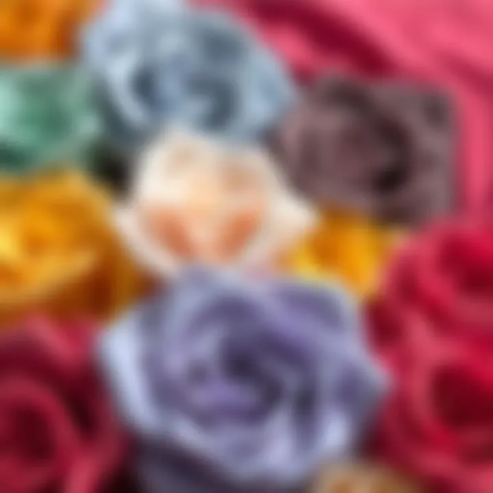 Artistic Arrangement of 3D Rose Fabric Colors Different colors and patterns of 3D rose fabric arranged artistically