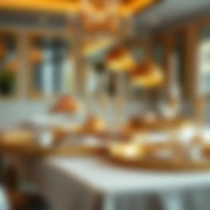 Luxurious setting featuring gold dessert trays enhancing a dining table