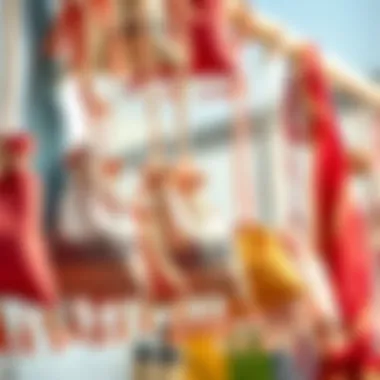 A beautifully arranged display of hanging sachets showcasing diverse fabrics and colors