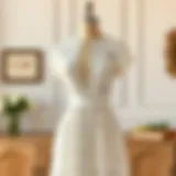 Elegant white summer lace dress displayed on a vintage mannequin