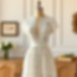 Elegant white summer lace dress displayed on a vintage mannequin