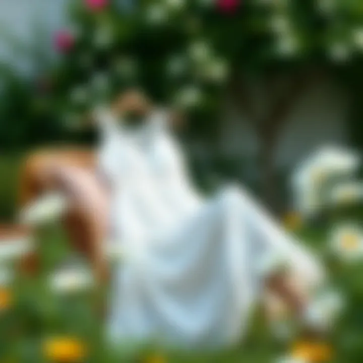 Stylish Summer Setting Stylish summer setting with a white lace dress draped gracefully