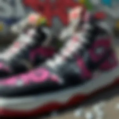 Sneakers as Canvas Close-up of custom sneakers adorned with graffiti-style artwork
