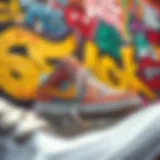 Fusion of Art and Fashion A vibrant mural showcasing the dynamic fusion of graffiti and sneaker culture