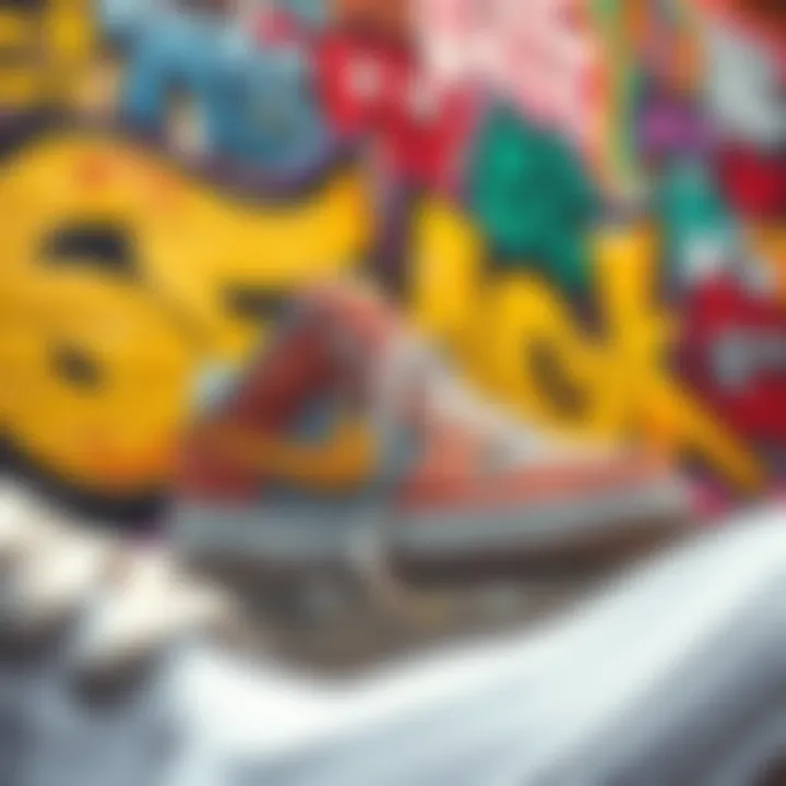 Fusion of Art and Fashion A vibrant mural showcasing the dynamic fusion of graffiti and sneaker culture