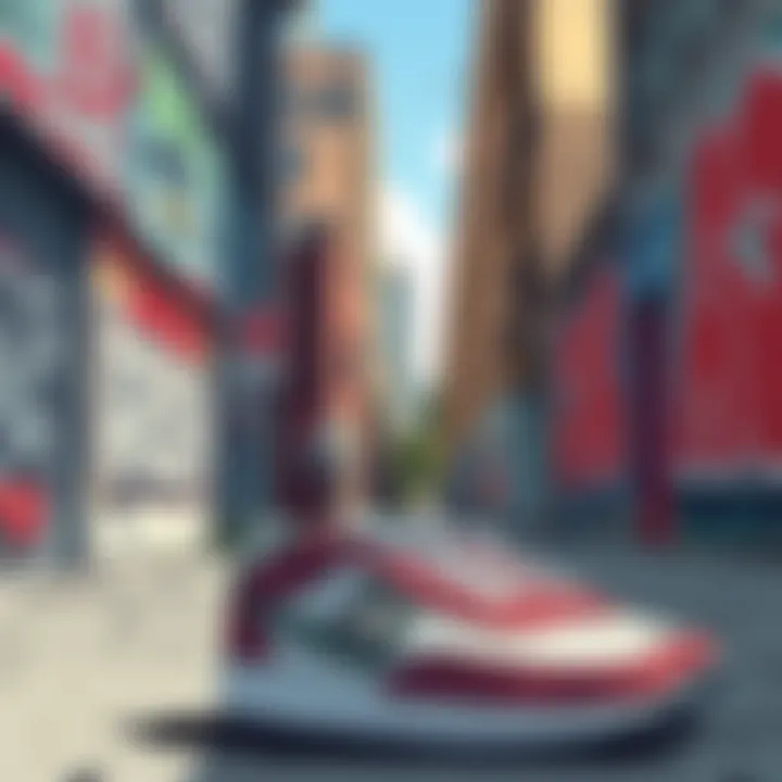 Street Culture Unveiled An urban landscape featuring graffiti on walls and sneakers on the street