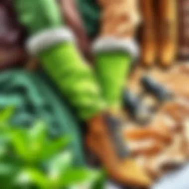 Artistic Arrangement of Green Leg Warmers An artistic arrangement of green leg warmers with accessories and fabrics