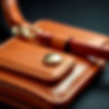 Unique Design Features of Small Wallets Close-up of unique design features on a small wallet with wrist strap