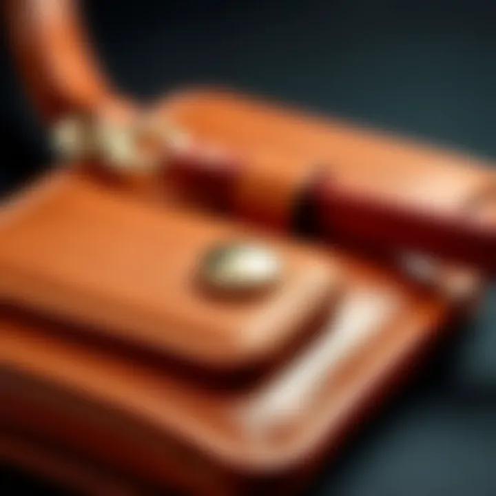 Unique Design Features of Small Wallets Close-up of unique design features on a small wallet with wrist strap