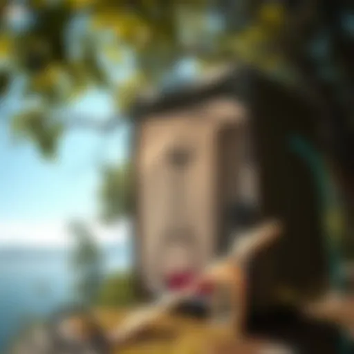 Solar powered shower bag in outdoor setting