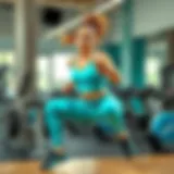 Vibrant turquoise workout set displayed in a modern gym environment
