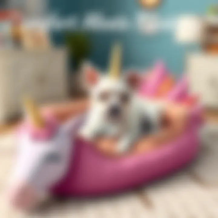 Comfort Meets Fantasy in Pet Accessories Cozy dog lying on a stylish unicorn bed