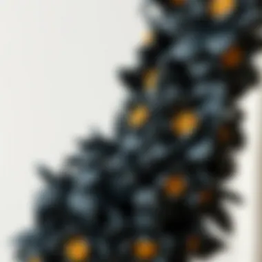 Textural Richness Close-up of intricately designed black floral garland with unique textures