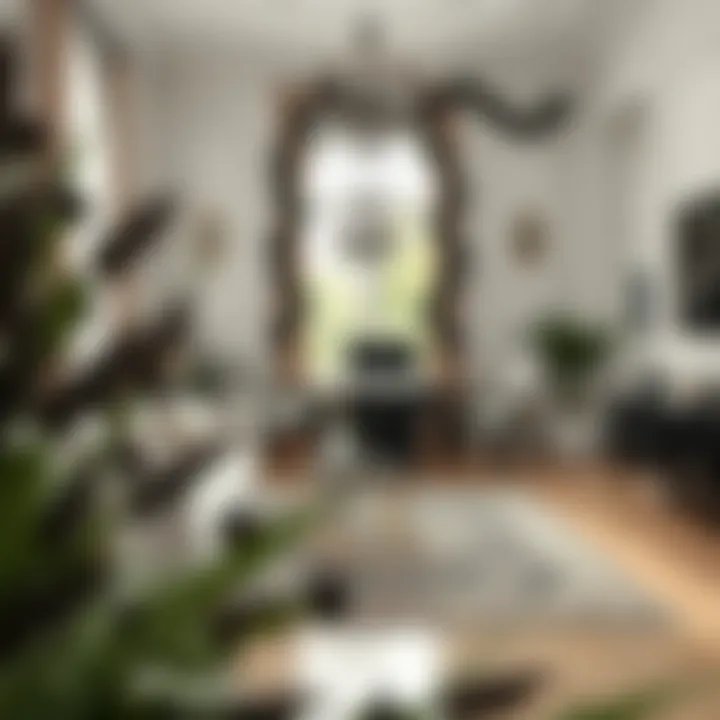 Interior Opulence Luxurious living room featuring black floral garlands as decor