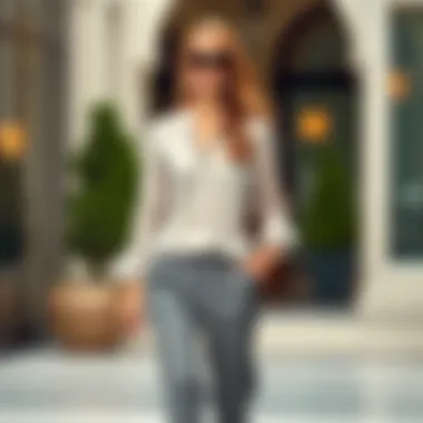 Chiffon Tunic Blouse with Tailored Trousers Stylish outfit pairing chiffon tunic blouse with tailored trousers