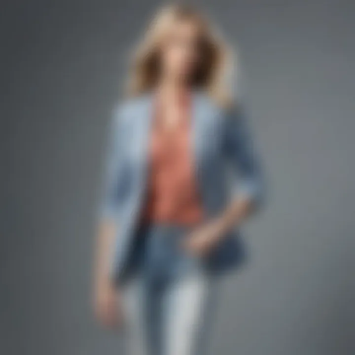 A styled outfit featuring light wash jeans paired with a blazer