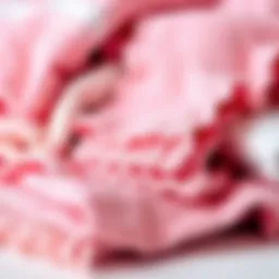 A collection of pink dish cloths in various textures and patterns