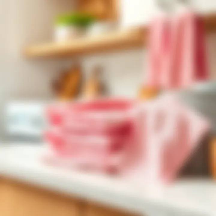 Maintenance Tips for Pink Dish Cloths Tips for maintaining pink dish cloths displayed on a kitchen counter