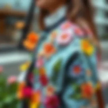 Stylish Fashion Statement with Vinyl Flower Decals Colorful vinyl flower decals on a stylish jacket