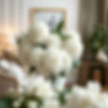 Sophisticated White Faux Hydrangea Display in Interior Design Elegant arrangement of white faux hydrangeas in a chic interior setting