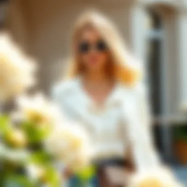 Stylish Fashion with White Faux Hydrangea Accents Fashion ensemble featuring white faux hydrangea accessories