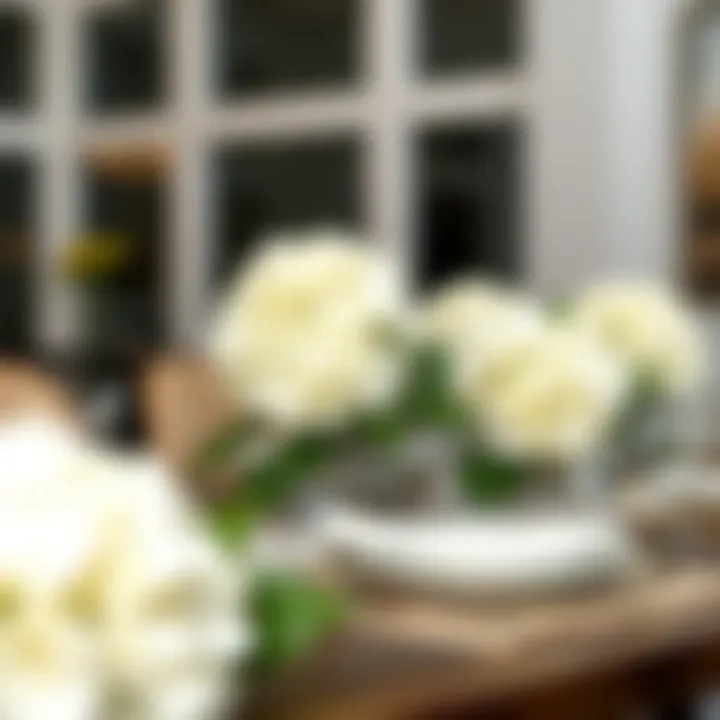 Contemporary Tablescape with White Faux Hydrangeas White faux hydrangeas incorporated into a modern tablescape