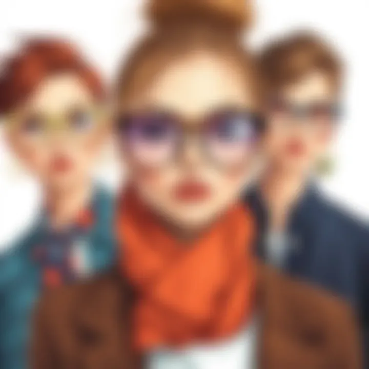 Fashion Coordination with Personality Glasses Stylish glasses paired with various outfits for coordination