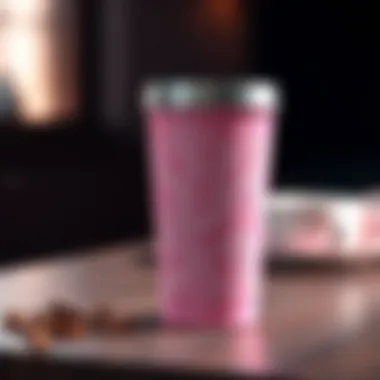 Intricate Design Features of Travel Mug Close-up of pink travel coffee mug showcasing its intricate design